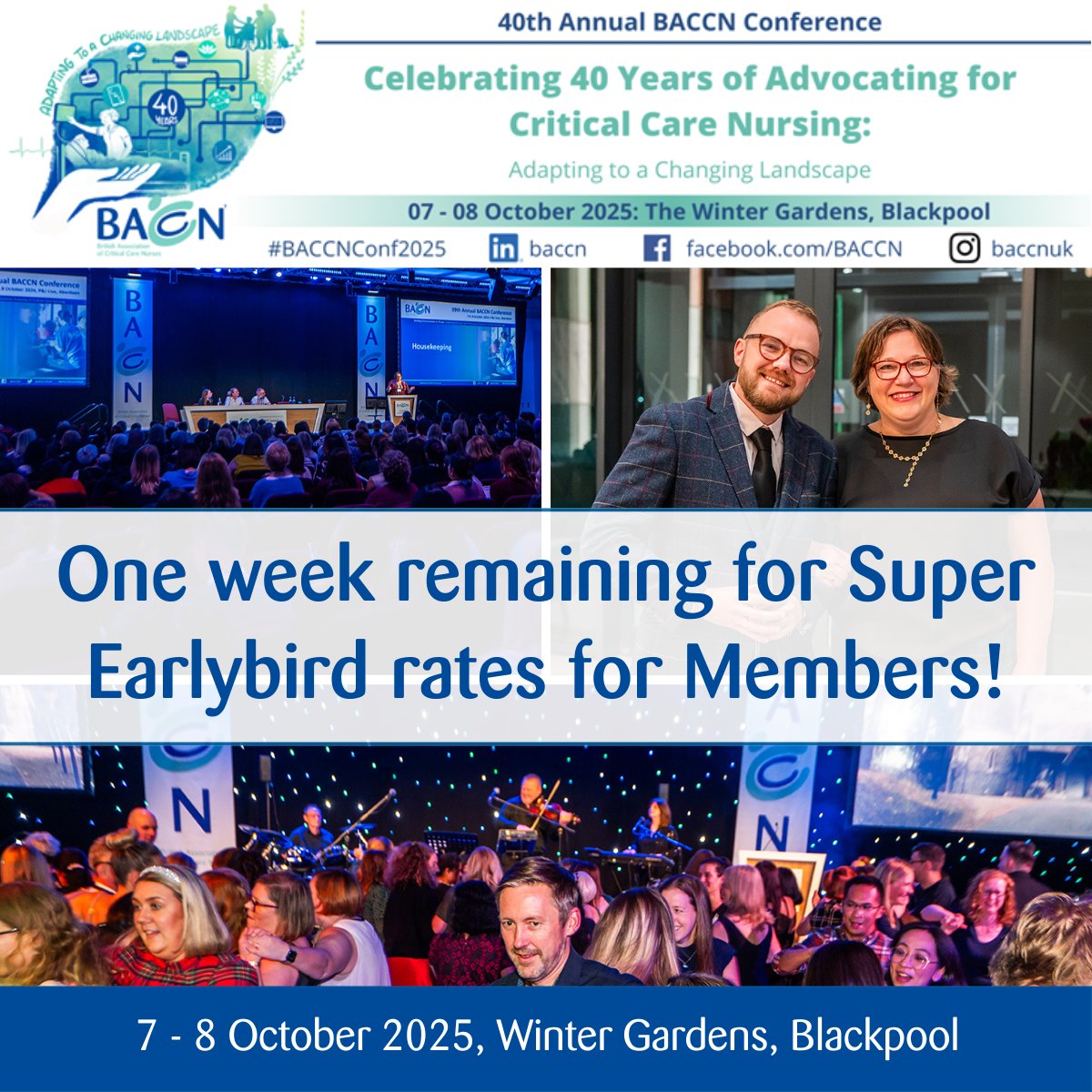 📢One week to go!📢

BACCN Members have 1 week to benefit from the lowest registration rates for this year's BACCN Annual Conference - book your place now!

Link to book: baccn.org/conference/reg…

We cannot wait to celebrate 40 years of BACCN Conference with you in Blackpool!