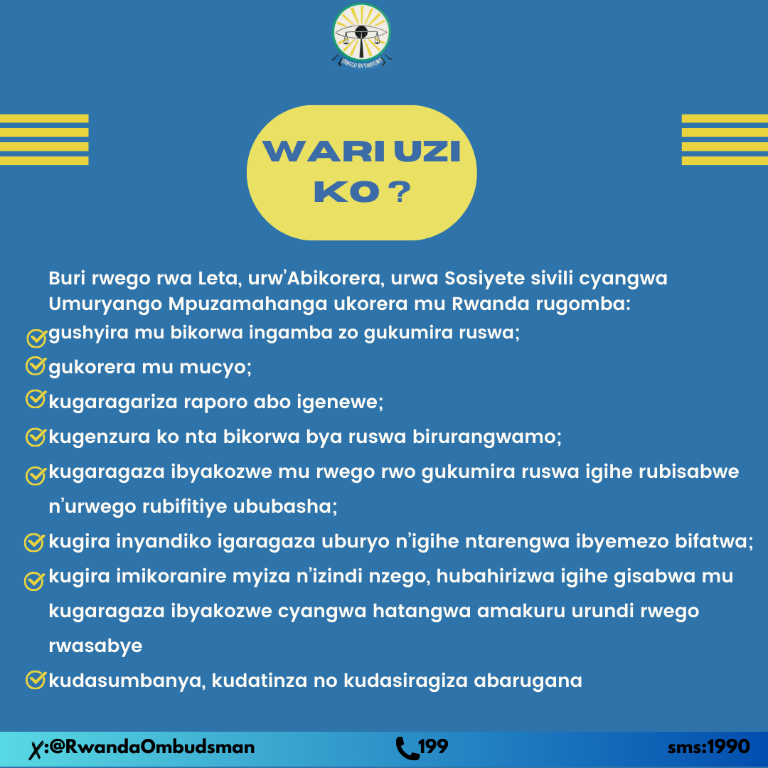 RwandaOmbudsman's tweet photo. Ingingo ya 3 y’Itegeko n° 54/2018 ryo ku wa 13/08/2018 ryerekeye kurwanya ruswa, riteganya ko buri rwego rwa Leta, urw’Abikorera, urwa Sosiyete sivili cyangwa Umuryango Mpuzamahanga ukorera mu Rwanda rugomba gushyiraho ingamba zo gukumira no kurwanya ruswa. #StopCorruption #RWOX https://t.co/kXWct8Gw3A