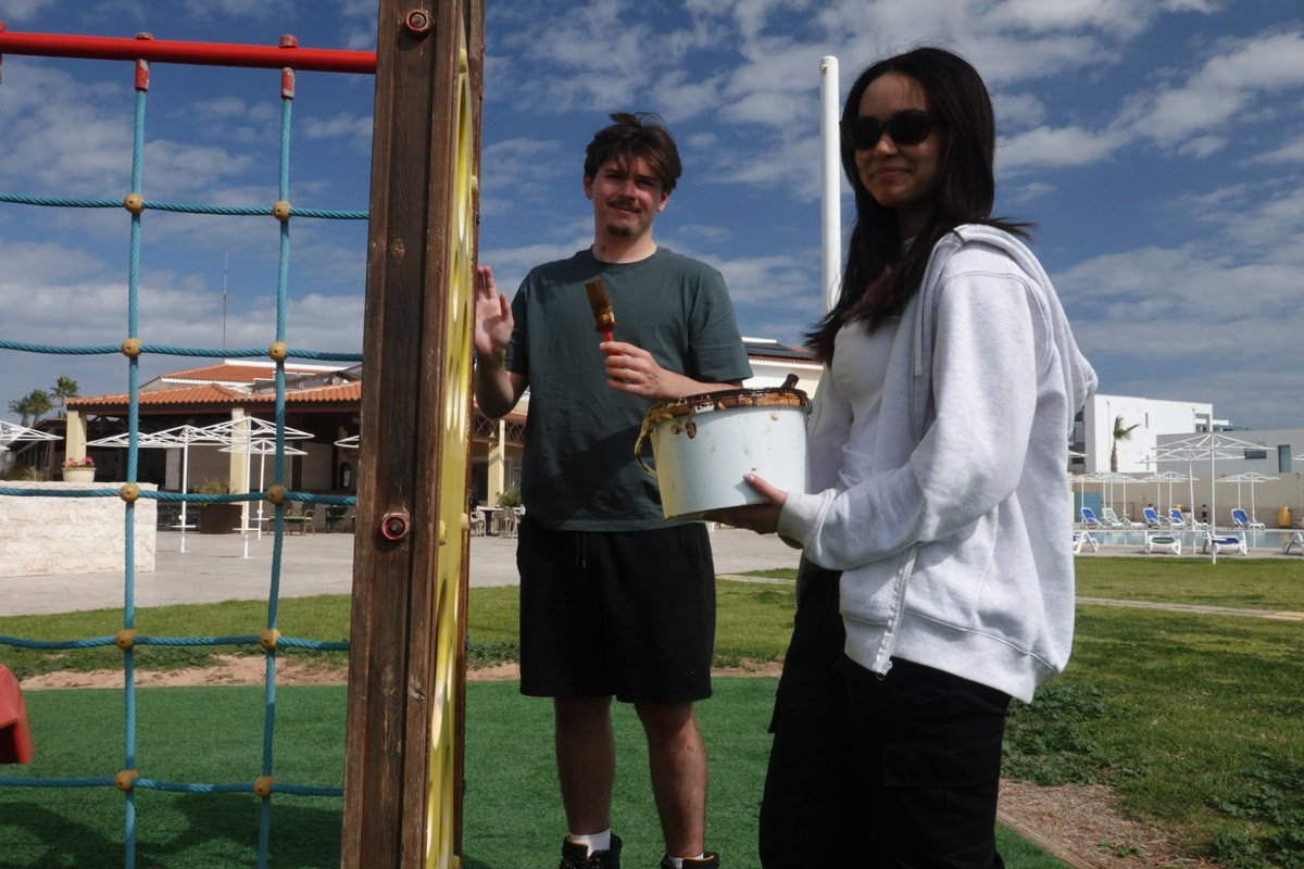 Our construction students are having a fantastic time on the Turing Trip in Ayia Napa. They've been gaining valuable work experience, including carrying out maintenance works at Aktea Beach Village. 😃 Swipe to see what they've been up to! #TuringScheme