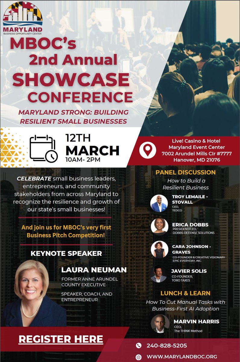 Celebrating #Maryland's resilient #smallbusinesses! <a href="/MDTEDCO/">TEDCO</a> CEO, Troy LeMaile-Stovall, will serve as a panelist for the discussion on "How to Build a Resilient Business" at the MBOC's 2nd Annual Showcase &amp; Pitch Competition on March 12. Register at mdsbdc.ecenterdirect.com/events/18165