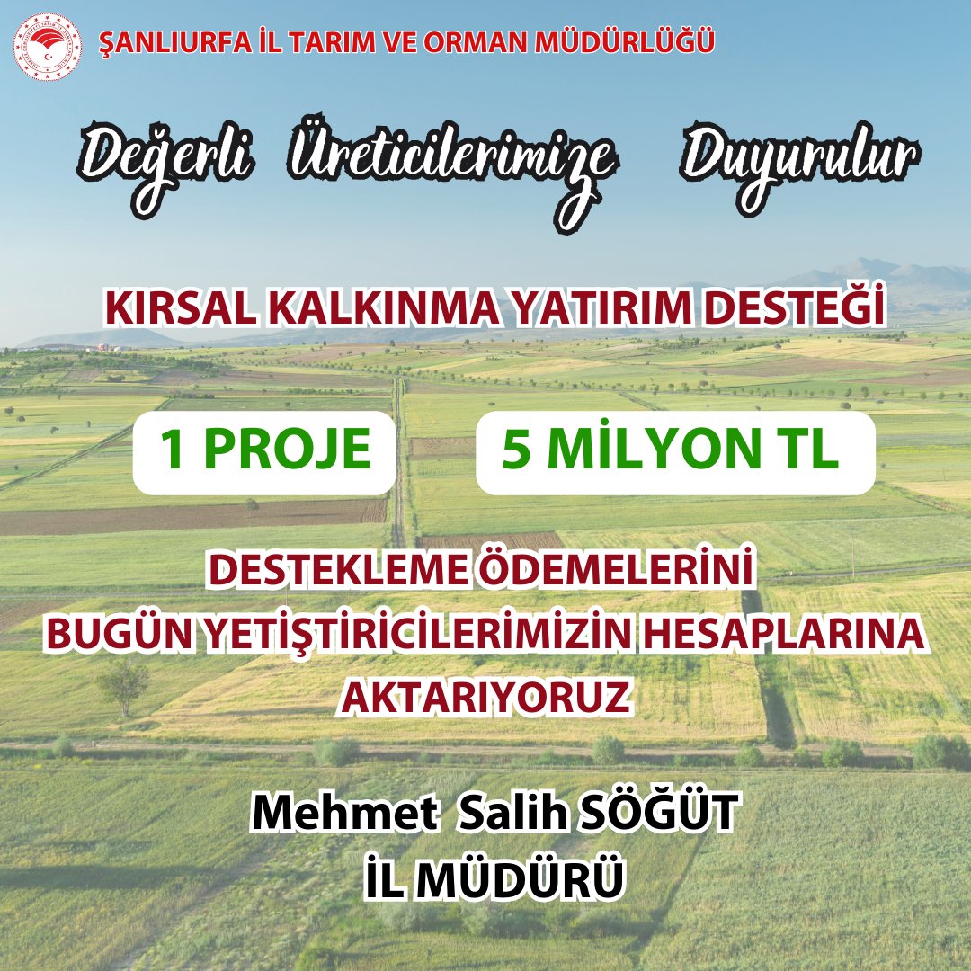 Sanliurfatarim's tweet image. Değerli Üreticilerimizin Dikkatine!
@TCTarim @ibrahimyumakli @UrfaValiligi @hasansildak @MsalihsSt
#destekleme
