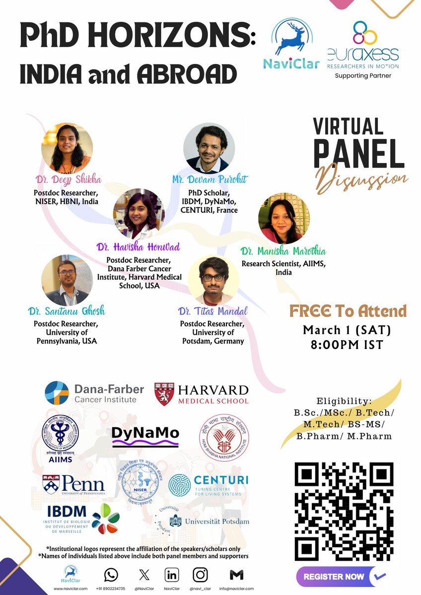 🎓 Thinking About doing a PhD? Get All Your Answers Here! 🌍🔬

Join <a href="/NaviClar/">NaviClar</a>  virtual panel discussion on PhD opportunities in India &amp; abroad, writing an SOP, choosing labs &amp; more!
