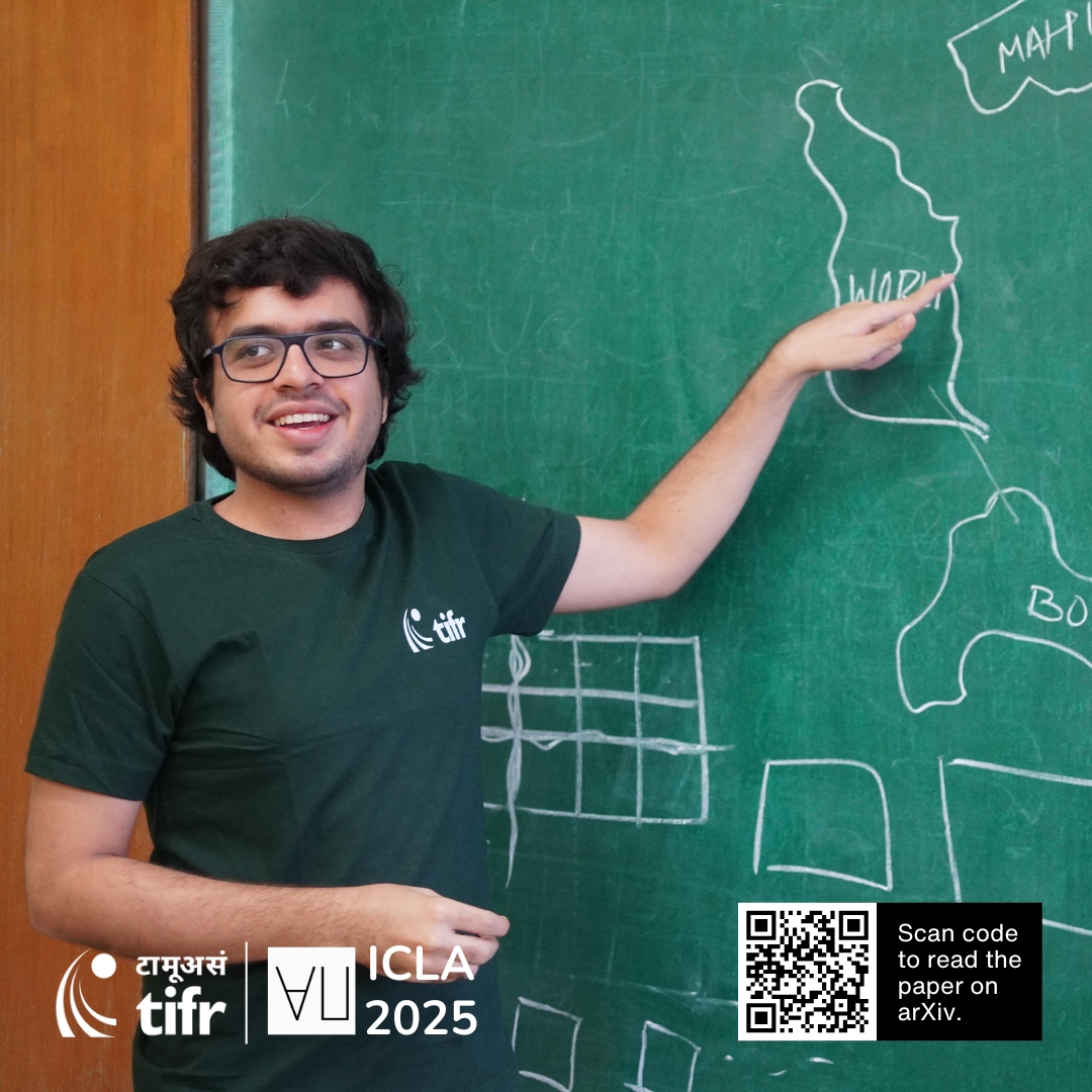 TIFRScience's tweet image. Congratulations to Pranshu Gaba for winning the ICLA 2025 Best Student Paper Award for the paper, "Recognizing Numbers." Pranshu is a graduate student at the School of Technology &amp;amp; Computer Science (STCS), TIFR, Mumbai.
#Mathematics #ComputerScience #TIFR #Logic #STEM