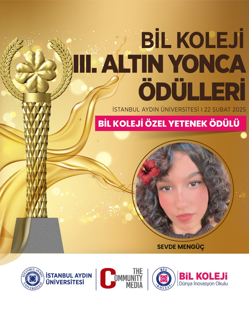 Yılın en iyileri BİL Koleji III. ALTIN YONCA ÖDÜLLERİNDE bir araya geliyor. 

BİL KOLEJİ ÖZEL YETENEK ÖDÜLÜ
🏆 SEVDE MENGÜÇ

🗓 22 Şubat 2025
📍 İstanbul Aydın Üniversitesi

<a href="/IAUKampus/">İstanbul Aydın Üniversitesi</a> <a href="/iautanitim/">İAÜ Halkla İlişkiler ve Tanıtım</a>