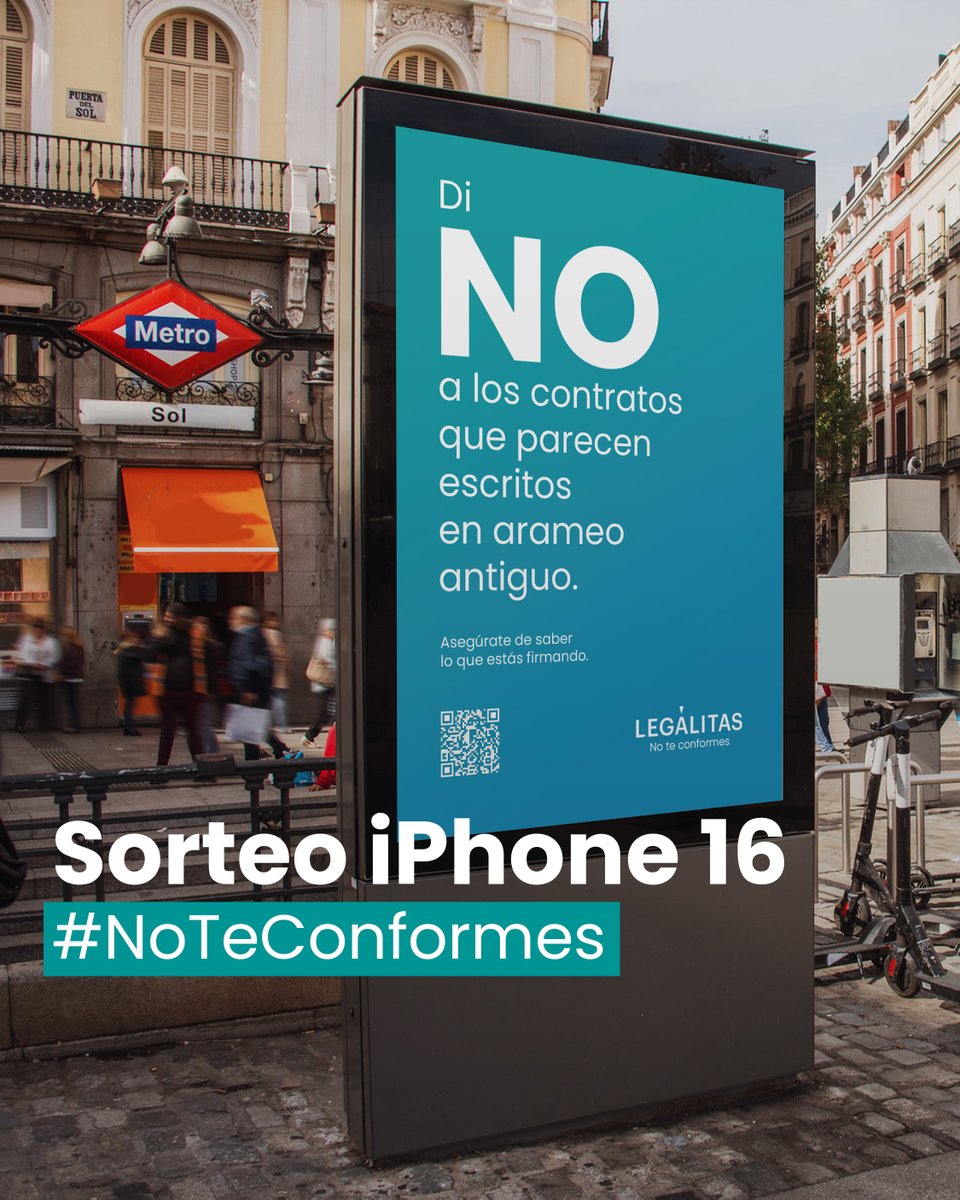 Legalitas_ES's tweet photo. ¿Quieres ganar un #Iphone16? ¡En nuestro Instagram estamos de #sorteo! Nuestra campaña #NoTeConformes está por toda España y hacerle una foto y subirla a tu historia mencionándonos, ¡tiene premio! Te esperamos 😉

#SorteoEspaña https://t.co/Ne8525TlVp