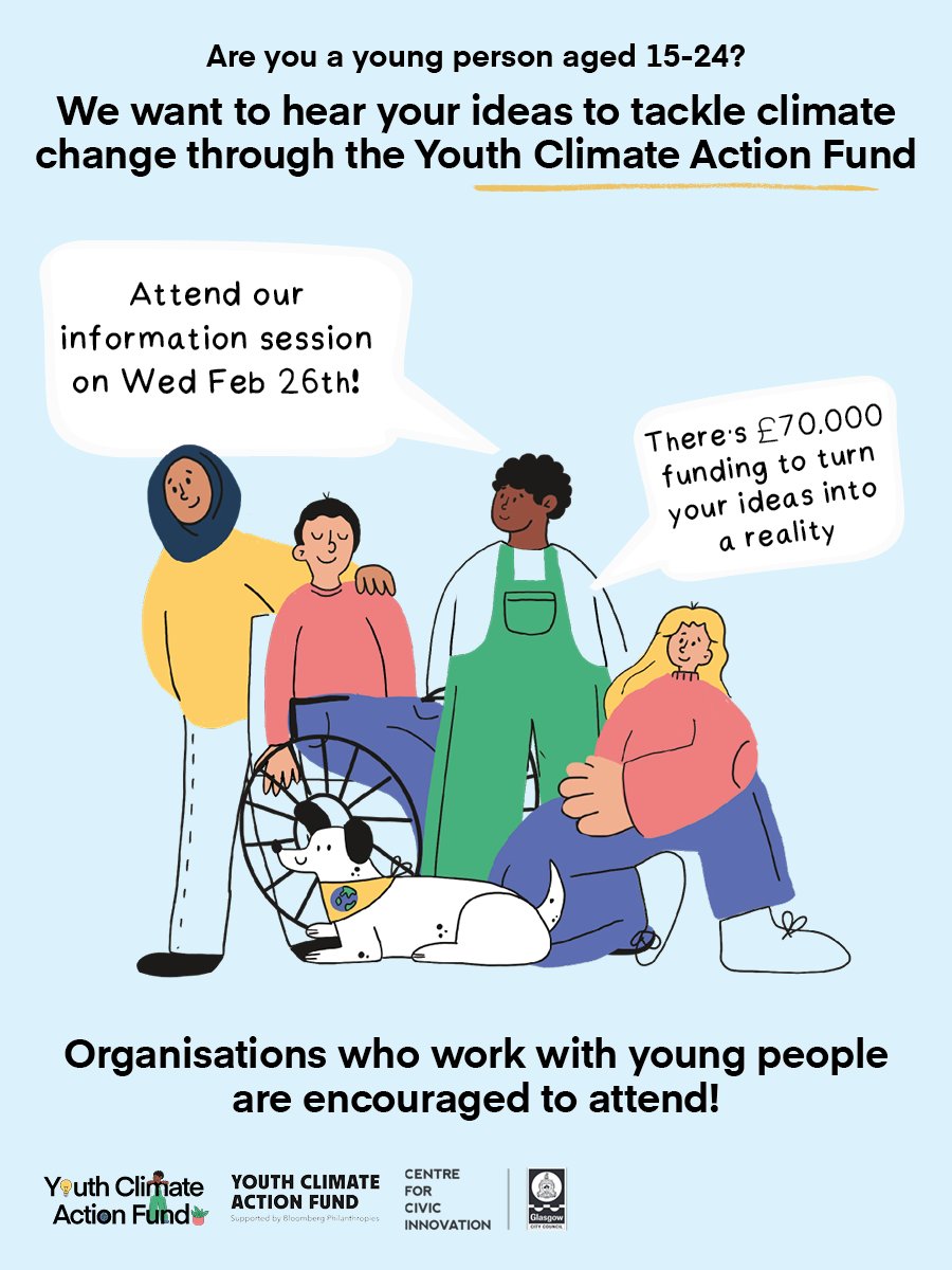 CCIGlasgow's tweet image. Do you have an idea to tackle the effects of climate change and improve your local area?

Sign up for the YCAF information session on Wednesday 26th February via the link below: events.teams.microsoft.com/event/ed702497…

#DesignForPlanet #DesignForGlasgow #Glasgow #ClimateChange #PeopleMakeGlasgow