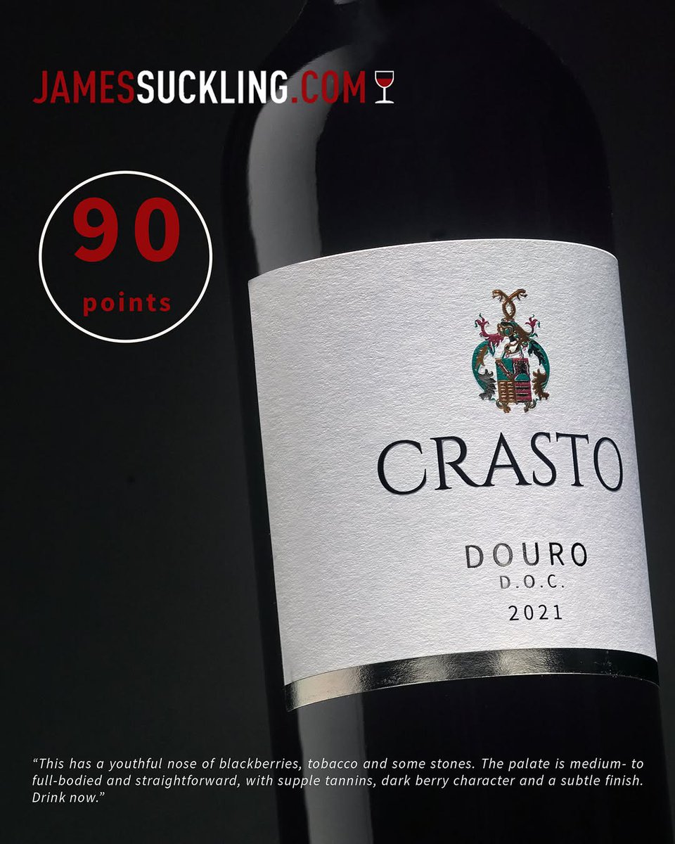 We share the latest rating given by <a href="/JamesSuckling/">James Suckling</a> to Crasto Red 2021. Thank you so much for this recognition! 🥰🙏🏼🍷👌🏼
👉🏼 Learn more about this #wine here:
quintadocrasto.wine/en/products/cr…
. 
🔞 Be responsible, drink in moderation.
#Crasto #DouroWines #Vegan
#RedWine #WinesofPortugal