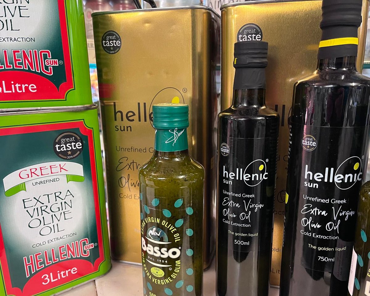**SPECIAL OFFR**
Hellenic Sun Extra Virgin Olive Oil, a high quality, unrefined, cold extraction Greek olive oil, produced in Crete from Koroneiki olives has a Good Taste Award.

250ml - £3.99; 500ml - £7.99; 750ml - £12.99
3 litres - £39.99, 5 litres - £54.99 

#ShopLocal