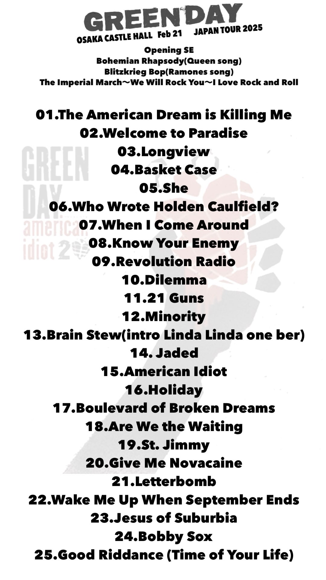 Green Day セットリスト 名古屋 G-jo on X: 