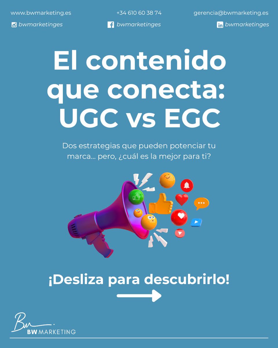 BWMarketingEs's tweet photo. En redes, el contenido más poderoso no lo creas tú… lo crean tus clientes y tu equipo.

🔹 UGC: La voz de tus clientes = credibilidad.
🔹 EGC: El testimonio de tu equipo = autenticidad y cercanía.

#SocialMediaMarketing #UGCvsEGC https://t.co/NWEnPJ9Fyy
