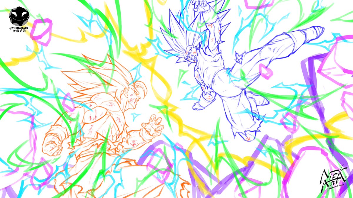 yushamart's tweet photo. ~ Collab ~
Goku (Daima) SSJ3 VS Vegeta (Daima) SSJ3
A collaboration with @ZickArtTH
- Sketch, Aura, Fx, and BG by @ZickArtTH
- Idea sketch, Lineart, Shading, and Color by @yushamart
It was a pleasure to work with you Nick!
Together we are the BEST! :) https://t.co/WtUARPbZ8h