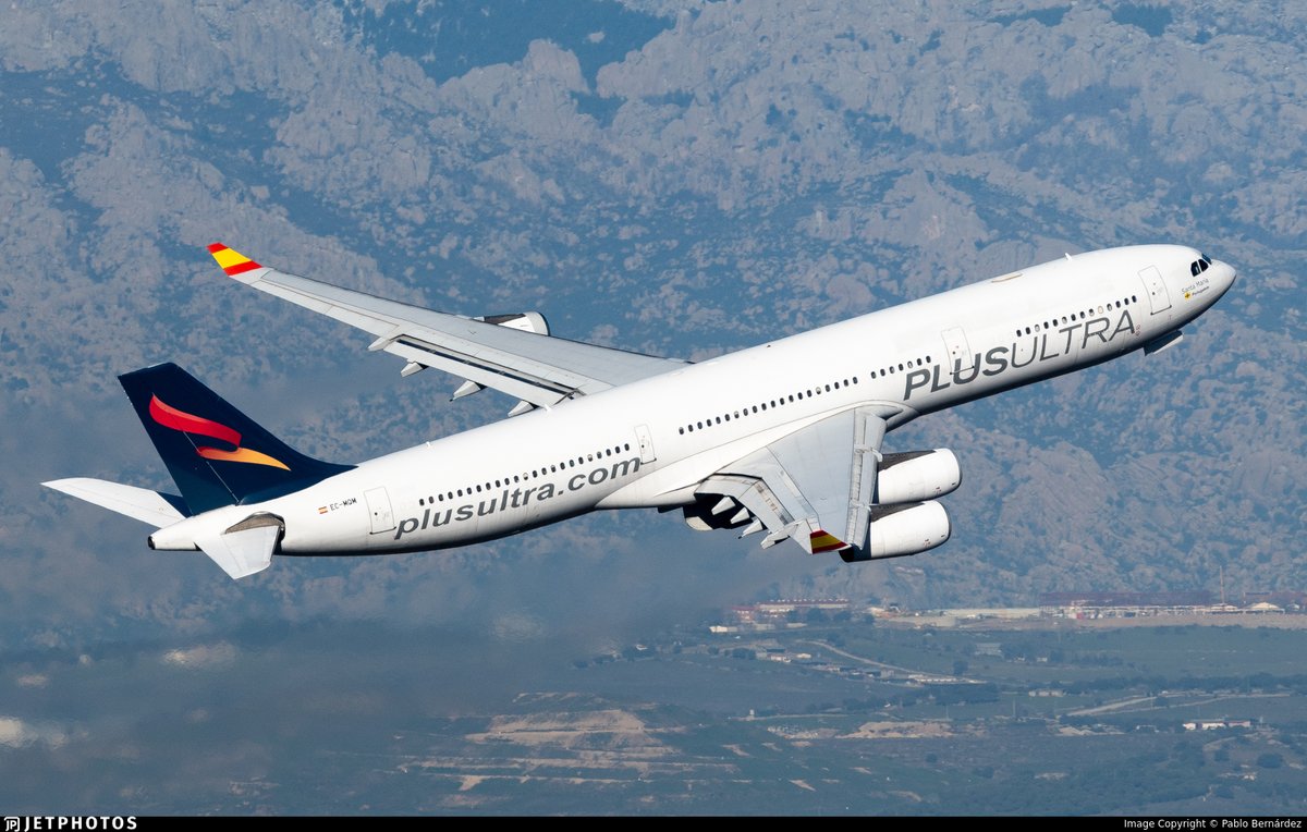 A Plus Ultra Líneas Aéreas A340 departing Madrid. jetphotos.com/photo/11623889 © Pablo Bernárdez