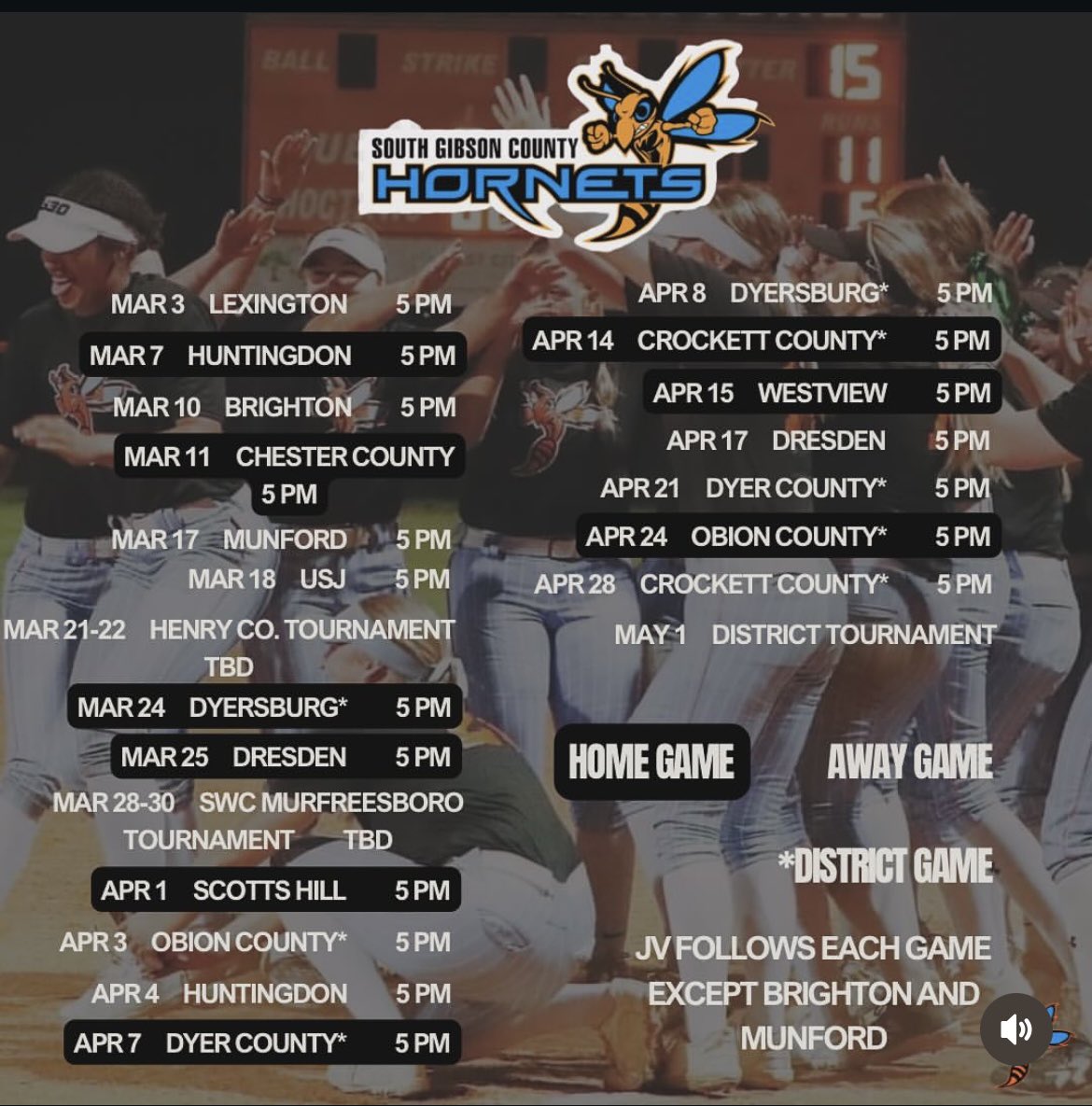 SGC softball schedule! Let’s Go Hornets! 🧡🥎💙