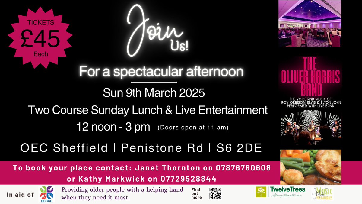 SCCCC (@sheffield4c) on Twitter photo Why not book your place at this wonderful event in aid of SCCCC on Sunday 9th March?
To be held at the prestigious <a href="/OecSheffield/">OECSheffield</a> you can join us for an afternoon of delicious food, with music by The Oliver Harris Band, & enjoy songs by Roy Orbison, Elton John and Elvis. Why not book your place at this wonderful event in aid of SCCCC on Sunday 9th March?
To be held at the prestigious <a href="/OecSheffield/">OECSheffield</a> you can join us for an afternoon of delicious food, with music by The Oliver Harris Band, & enjoy songs by Roy Orbison, Elton John and Elvis.
