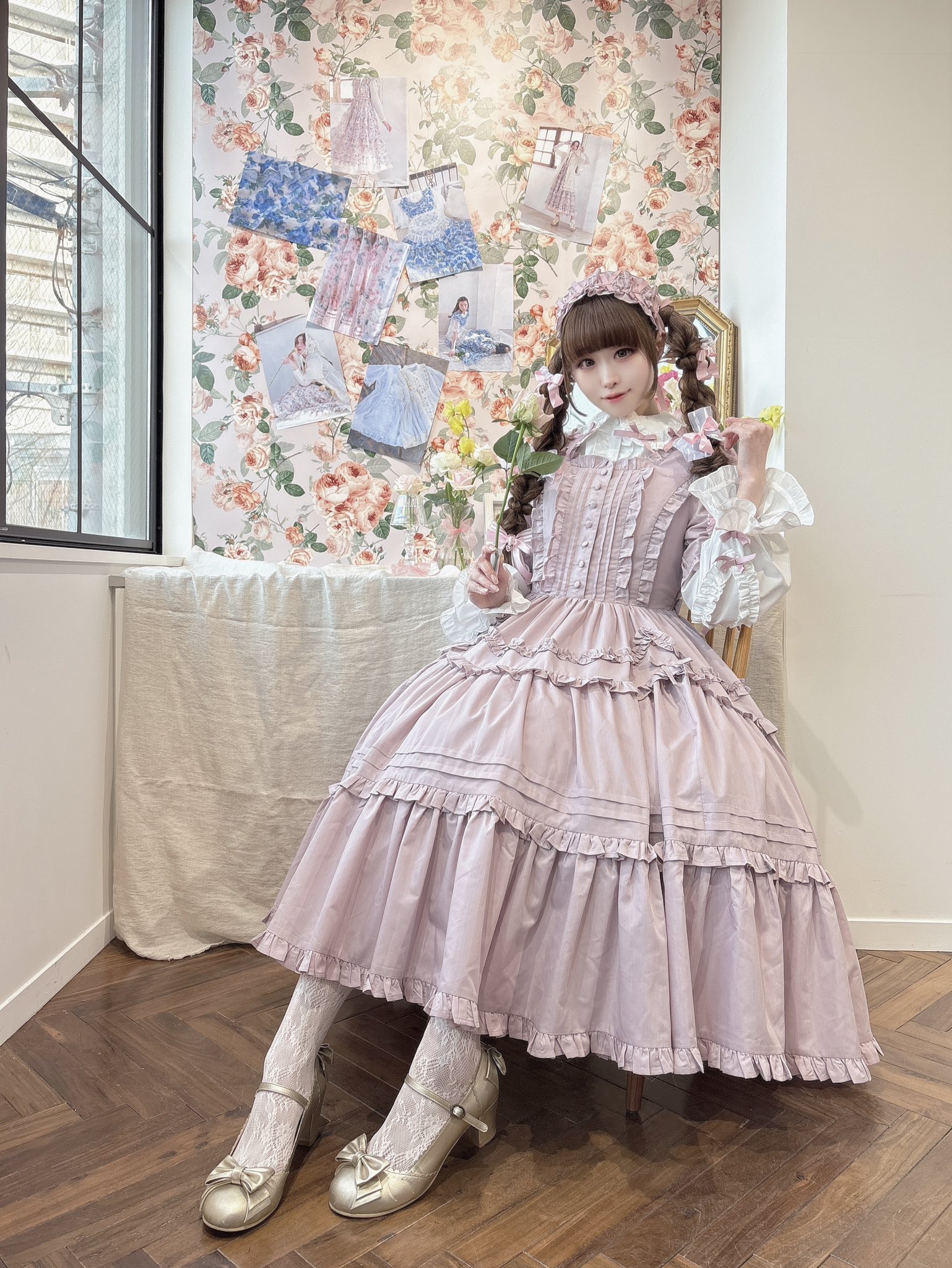 axes femme kawaii シャルミエール フリルロングワンピース 緑