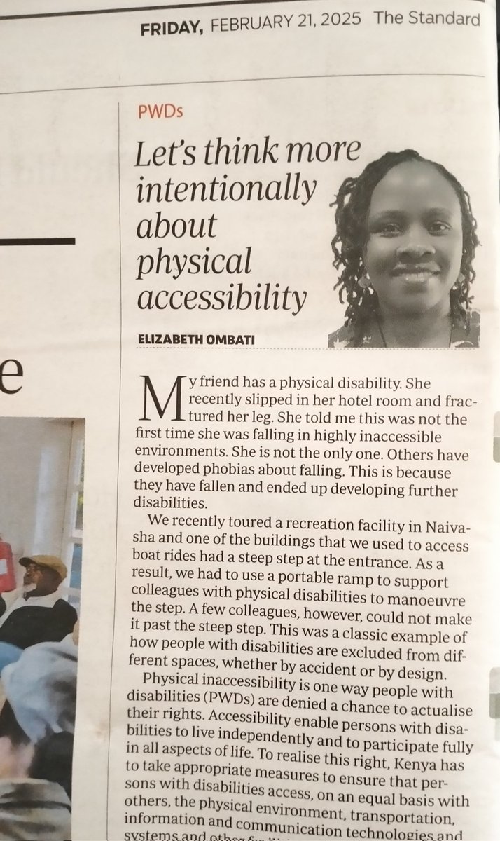 OPINION: Accessibility is a matter of life and death. Because many of our spaces remain physically inaccessible, many people with disabilities have experienced falls that have resulted into the development of further disabilities. We must do more.

standardmedia.co.ke/entertainment/…