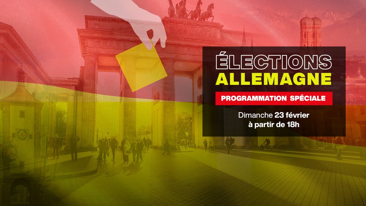 🇩🇪🗳️ Ce dimanche, les Allemands se rendent aux urnes pour élire leurs nouveaux députés lors d’une élection à fort enjeu.

Des éditions spéciales à suivre sur <a href="/FRANCE24/">FRANCE 24</a> à partir de 18h, en quatre langues.

En savoir plus👉 bit.ly/4katvfG