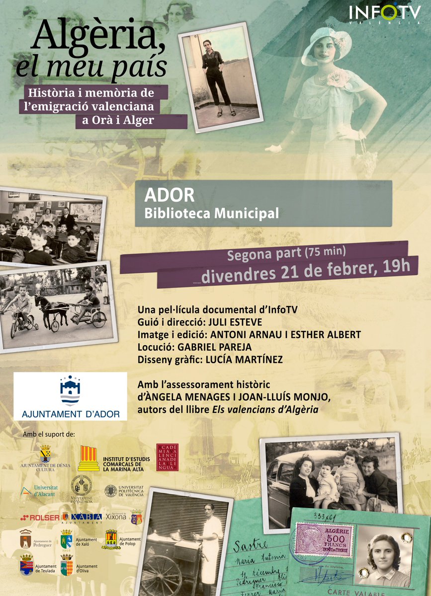 Els 15 minuts últims d''Algèria, el meu país' són els més emotius que mai hem fet. Ens van commoure els testimonis quan els gravàrem; quan muntàvem les escenes i cada volta que els veiem projectats. Hui això ocorrerà a Ador, a la Biblioteca. Hi esteu convidats. <a href="/ajuntamentador/">ajuntamentador</a>