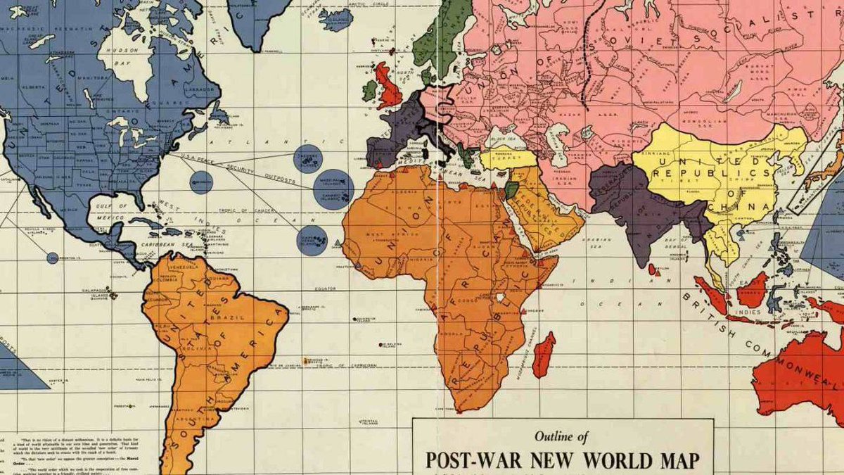 0ficialmgibson1's tweet photo. A 1942 Map ..

The map shows Greenland Mexico and Canada as part of the United States of America ...

Published in Philadelphia in early 1942 ... this "Outline of the Post-War New World Map" proposed a reorganization of the world ... https://t.co/syGiBOp5bq
