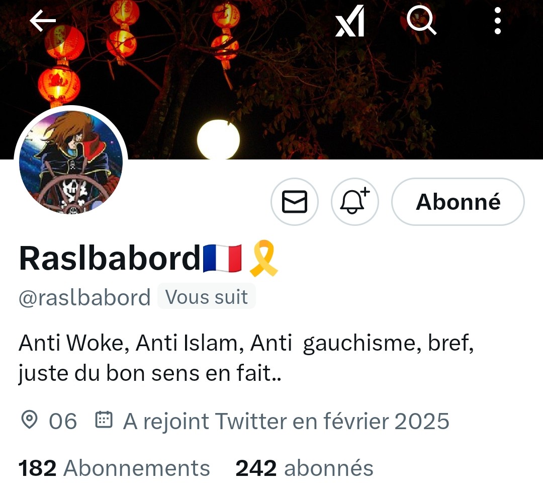 INFO🚨Mes amis abonnés😉
Ainsi que l'équipe #JambonBeurre #TeamPatriotes  🇨🇵 
Notre ami  <a href="/raslbabord/">Raslbabord🇫🇷🎗️</a>  👍
Aurait besoin d'un petit coup de pouce pour grossir sa TL!🥳
Et ainsi lui donner plus de visibilité ! Merci de vous abonner à lui !🙏
Et n'oubliez pas!😉
Tous ensemble nous