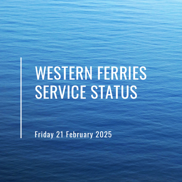 Western_Ferries's tweet photo. ❗️SERVICE STATUS FRIDAY 21 FEBRUARY 08.25❗️

Due to high winds we are currently unable to carry high sided vehicles.

We apologise for any inconvenience caused.

Please check our website at https://t.co/r0S4zjMIIA for our sailing status before you travel. https://t.co/38nbKVyuUt