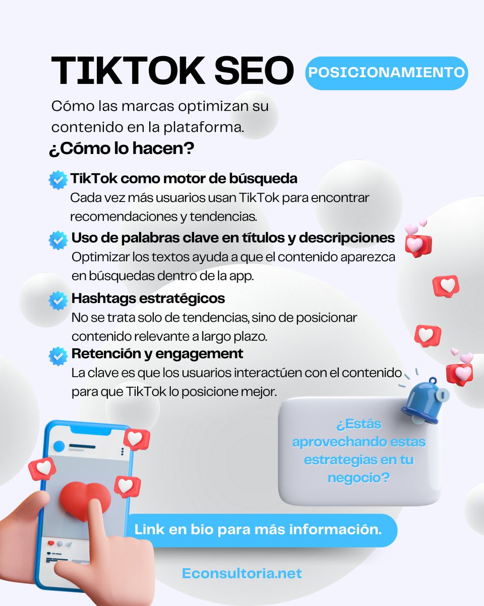 EconsultoriaNet's tweet photo. 💡 Aplicar estrategias SEO en TikTok puede hacer que tu contenido llegue a más personas y tenga una mayor vida útil. https://t.co/yhdzErT1xh