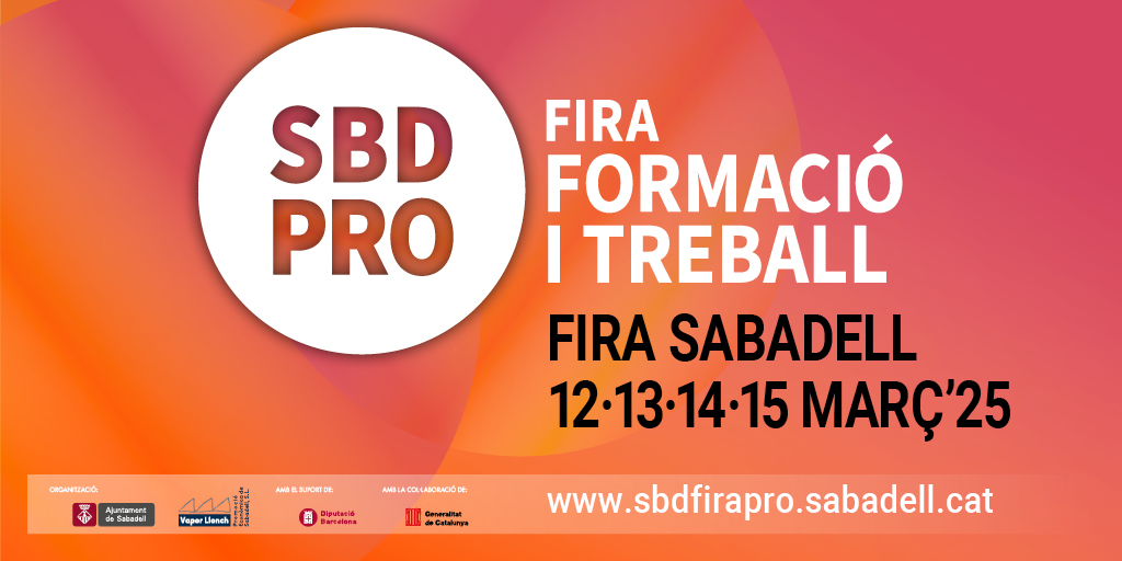 Torna l'#SBDFiraPRO, la fira de la #Formació i el #Treball!

Vine a conèixer l'oferta formativa professional organitzada per sectors, xerrades, demostracions d'oficis, #Orientació acadèmica... Si busques feina, també hi trobaràs #OfertesdeFeina i empreses

sbdfirapro.sabadell.cat