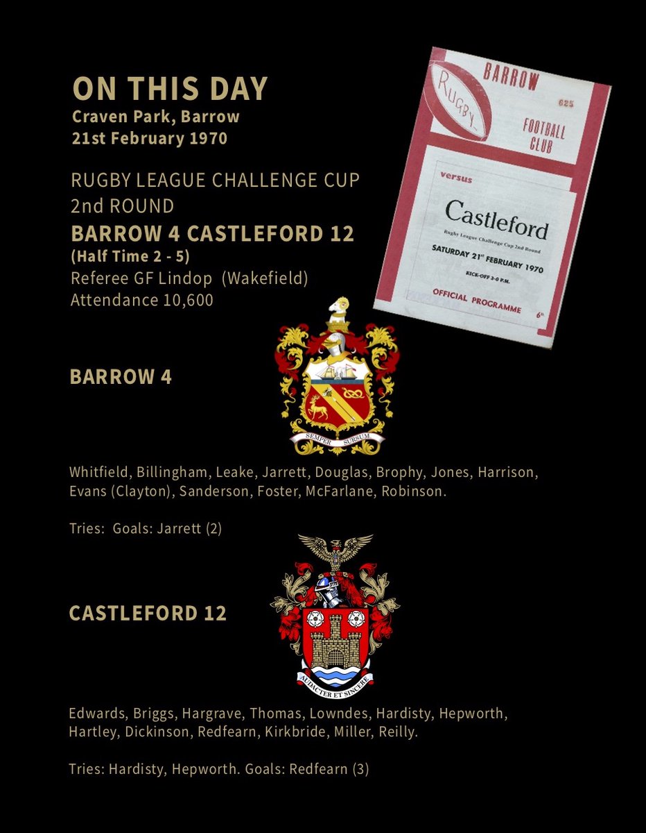 On this day back in 1970, <a href="/CTRLFC/">Castleford Tigers</a> took another step on the road to Wembley, with a hard fought 12 - 4 victory over Barrow.