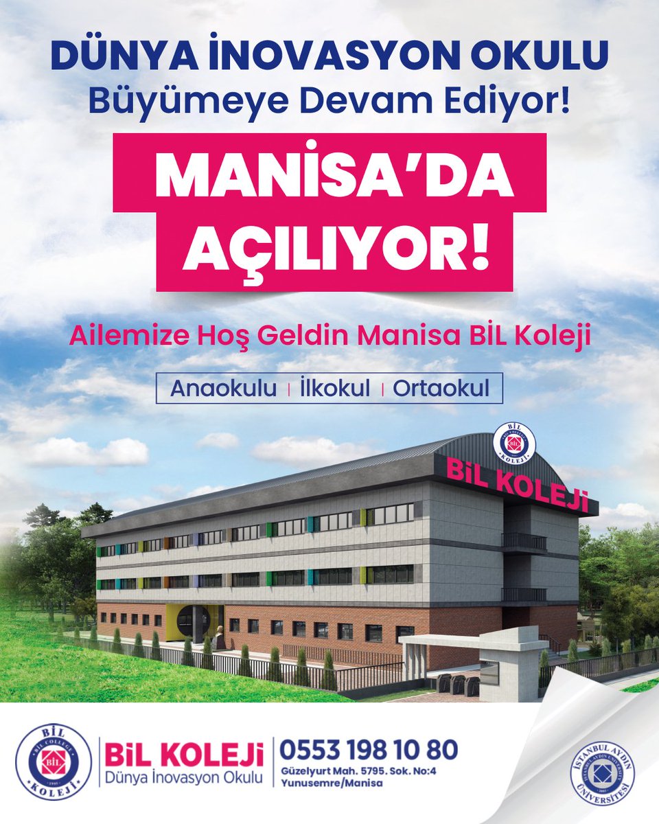 DÜNYA İNOVASYON OKULU 
Büyümeye Devam Ediyor! 🤝

MANİSA'DA AÇILIYOR!

<a href="/IAUKampus/">İstanbul Aydın Üniversitesi</a> <a href="/iautanitim/">İAÜ Halkla İlişkiler ve Tanıtım</a>