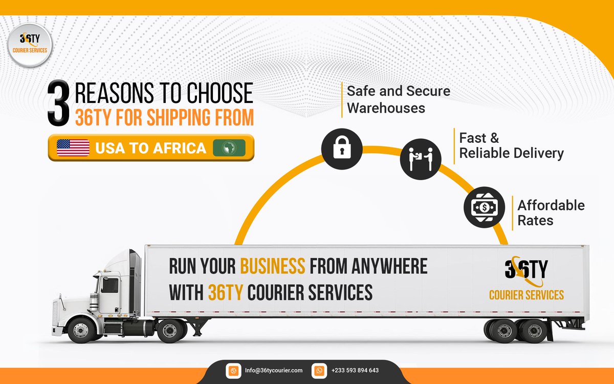 36tycourier's tweet image. 🚛📦 Ship Smart, Ship Fast! 🌍✨
Reliable shipping from USA to Africa ✅ Safe. ✅ Fast. ✅ Affordable.
Let 36TY Courier take your business beyond borders!
📩 Info@36tycourier.com
📞 +233 593 894 643
#36tycourierservice #courierservice #logitics #usa #africa #fastdelivery