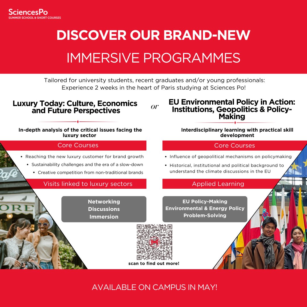 🔔This year, <a href="/sciencespo/">Sciences Po</a> Summer School is launching 2 brand-new Immersive programmes on their Paris campus in May! 🌠

Interested? 👀 Check out the application and funding procedures: sciencespo.fr/summer-school/…

#studyabroad #France #Paris #summer #EnvironmentEducation #Geopolitics