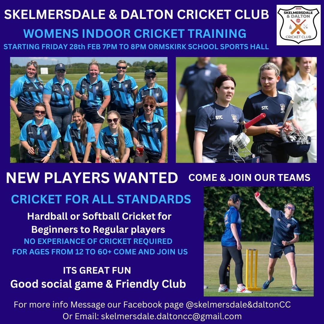 Skelmersdale & Dalton CC (@skelmersdalecc) on Twitter photo 🏏Womens Indoor Cricket training Starts Friday 28th February 7pm
🏏New Players wanted to expand our teams
🏏No experience of cricket required.
🏏Good friendly atmosphere, come & join us
#followers
<a href="/Activewestlancs/">Active West Lancs</a> <a href="/WLancsCollege/">West Lancashire College</a> <a href="/Westlancsbc/">West Lancashire Borough Council</a> <a href="/olqpcec/">Our Lady Queen of Peace</a> <a href="/LathomHS/">Lathom High School</a>
#skelmersdale 🏏Womens Indoor Cricket training Starts Friday 28th February 7pm
🏏New Players wanted to expand our teams
🏏No experience of cricket required.
🏏Good friendly atmosphere, come & join us
#followers
<a href="/Activewestlancs/">Active West Lancs</a> <a href="/WLancsCollege/">West Lancashire College</a> <a href="/Westlancsbc/">West Lancashire Borough Council</a> <a href="/olqpcec/">Our Lady Queen of Peace</a> <a href="/LathomHS/">Lathom High School</a>
#skelmersdale