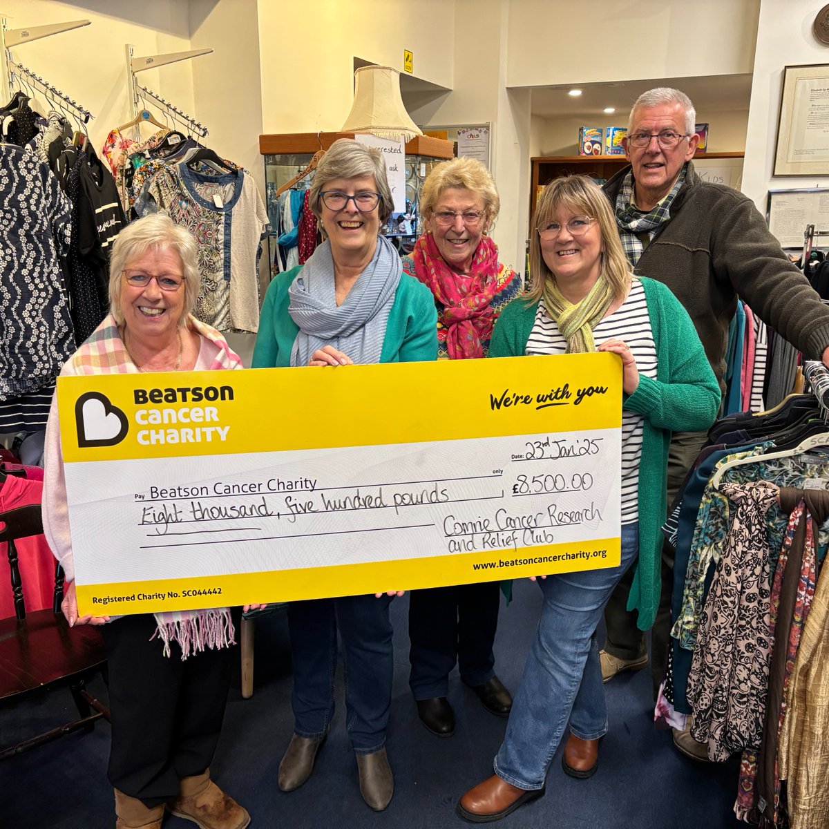 A huge thank you to the wonderful team at Comrie Cancer Research &amp; Relief Club for their incredible support! 

The committee has been running their lovely charity shop in Comrie for decades, and since 2013, they’ve tirelessly raised funds for Beatson Cancer Charity