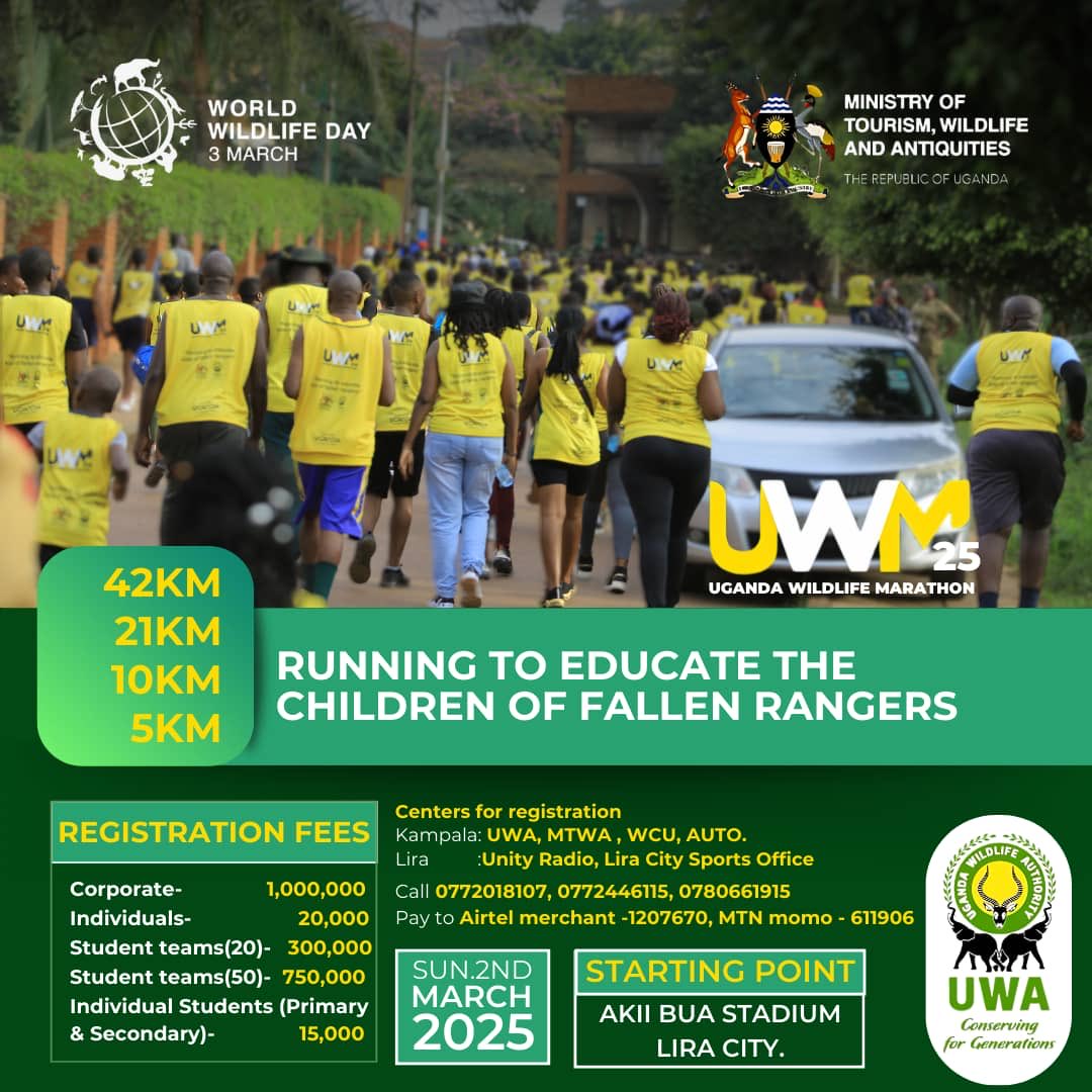 IamGloria250's tweet photo. The race is almost here,Lace up and get set to run for conservation at the Uganda Wildlife Marathon 2025. Grab your race kit now from,
UWA Offices – Kamwokya
MTWA Offices – Rwenzori Courts
Unity FM – Lira
QFM – Lira
#WorldWildlifeDay2025 #WWD2025 #RunForWildlife https://t.co/seKYEr7IBy
