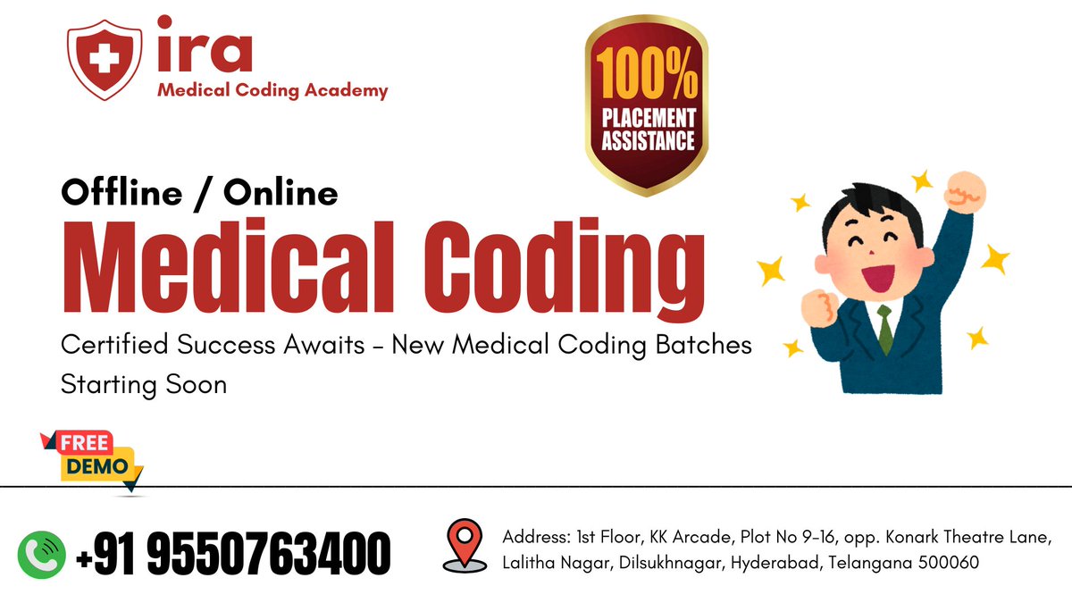 IraCoding's tweet image. IRA Medical Coding Academy 
"Turn Knowledge into Career Growth – Join Our Medical Coding Classes!"
#IRAMedicalCodingAcademy
#MedicalCodingTraining
#MedicalCodingCourses
#MedicalCodingInstitute
#LearnMedicalCoding
#medicalcodingcareer
#Dilsukhnagar
#HyderabadTraining