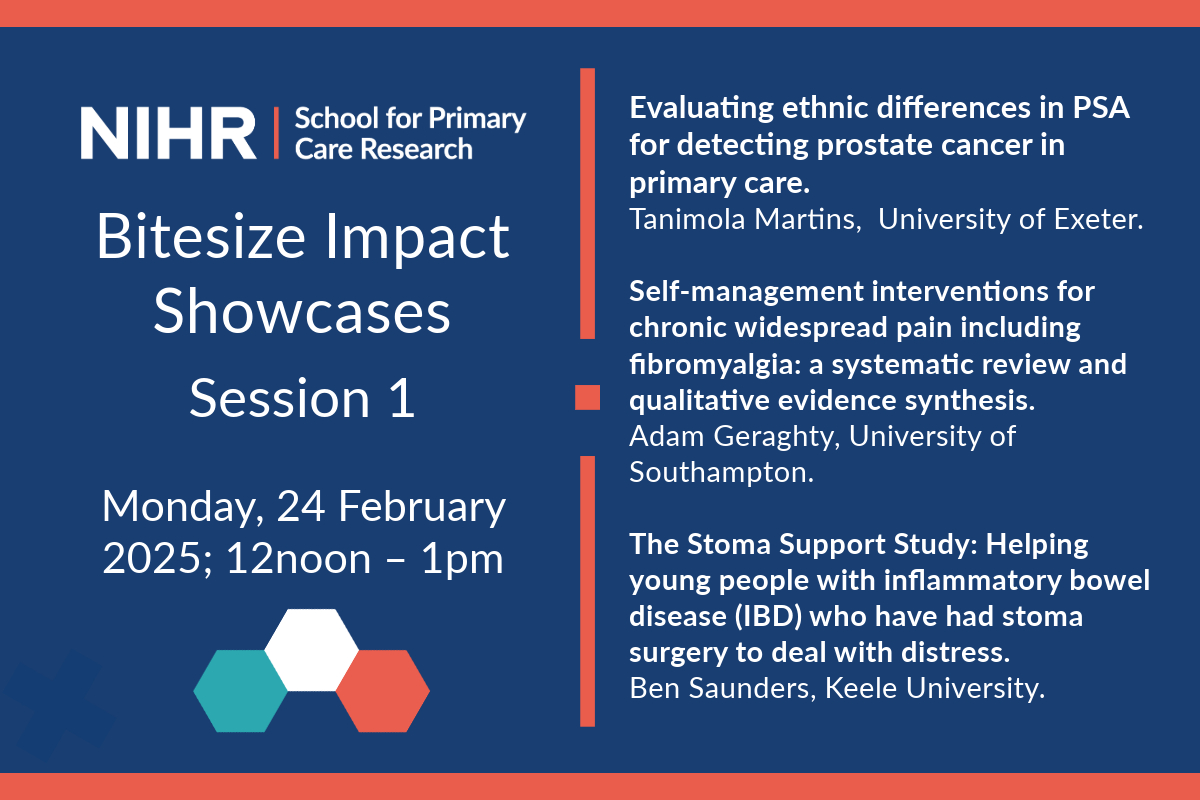 NIHR School for Primary Care Research (@nihrspcr) on Twitter photo Join us THIS Monday for the 1st SPCR Bitesized Impact Showcase session. 📅 24 February, 12noon - 1pm 📷Register here: bit.ly/4htfKXg 📷bit.ly/spcr-bitesize-…… #PrimaryCare #Research
<a href="/GeorginaSPCR/">Dr Georgina Fletcher</a>
<a href="/Ashmore2009/">Claire Ashmore</a>
<a href="/NIHRresearch/">National Institute for Health and Care Research</a>
<a href="/sapcacuk/">SAPC</a> Join us THIS Monday for the 1st SPCR Bitesized Impact Showcase session. 📅 24 February, 12noon - 1pm 📷Register here: bit.ly/4htfKXg 📷bit.ly/spcr-bitesize-…… #PrimaryCare #Research
<a href="/GeorginaSPCR/">Dr Georgina Fletcher</a>
<a href="/Ashmore2009/">Claire Ashmore</a>
<a href="/NIHRresearch/">National Institute for Health and Care Research</a>
<a href="/sapcacuk/">SAPC</a>