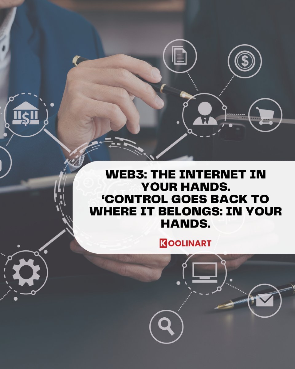 koolinart's tweet photo. 🌐✨ Web3: The internet in your hands.

The digital future is decentralised and empowering. 🚀 Discover how your business can leverage Web3 to create more transparent and user-centric platforms. 🙌

#Web3 #DigitalTransformation #FutureOfBusiness https://t.co/gLbdrxKdbe