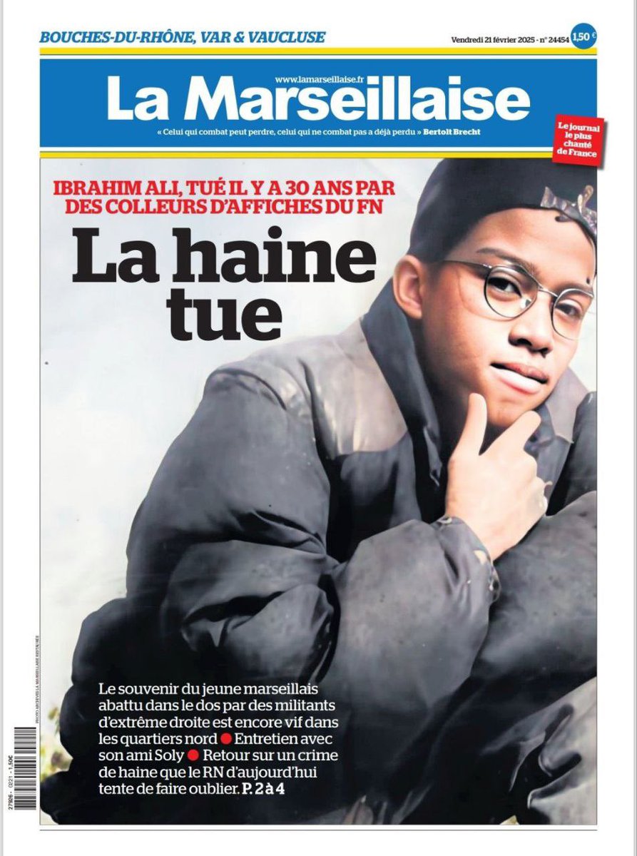 Il y’a 30 ans, Ibrahim Ali, 17 ans, est tué par des colleurs d’affiches du Front National.

Face au racisme et à la haine de l’extrême-droite, le combat frontal est plus que jamais notre devoir.