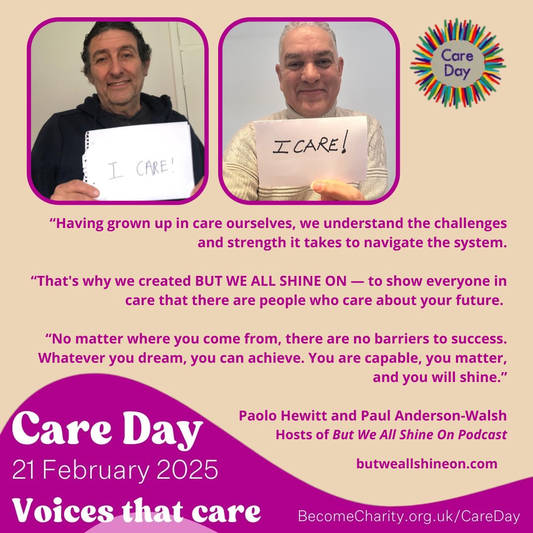 But We All Shine On podcast (@butweallshineon) on Twitter photo We support #CareDay and created BWASO to show everyone in care that there are people who care about your future. There are no barriers to success. Whatever you dream, you can achieve. You are capable, you matter, and you will shine.
<a href="/PaoloHewitt1/">Paolo Hewitt</a> <a href="/PaulAndersonWa2/">Paul Anderson-Walsh</a> @Become1992 We support #CareDay and created BWASO to show everyone in care that there are people who care about your future. There are no barriers to success. Whatever you dream, you can achieve. You are capable, you matter, and you will shine.
<a href="/PaoloHewitt1/">Paolo Hewitt</a> <a href="/PaulAndersonWa2/">Paul Anderson-Walsh</a> @Become1992