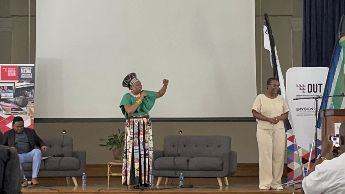 nyeletiMad's tweet photo. Dr Gcina Mhlope Founder of Gcinamasiko Arts And Heritage Trust starts of with a song and dances and continues talking about the importance of names and they’re means and also how important education is to the youth of South Africa 
#DutLanguageDay https://t.co/SbWfR5IaLp