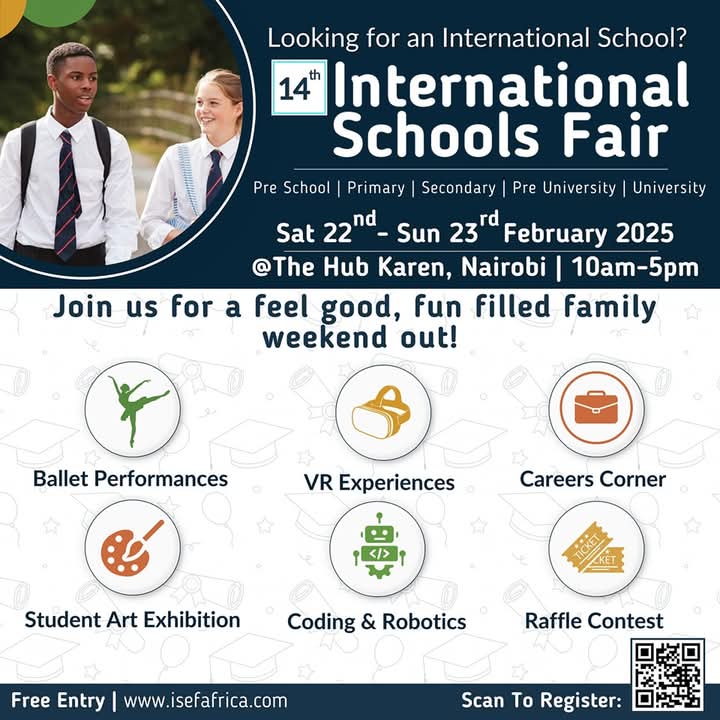 Wanji001's tweet photo. Where do you start when choosing the best international school? Start at the International Schools Fair at The Hub Karen! Feb 22-23, 10 AM - 5 PM Get the latest on international curricula, scholarships &amp; school admissions! #ISEFinNAIROBI https://t.co/g5eO94Gf65