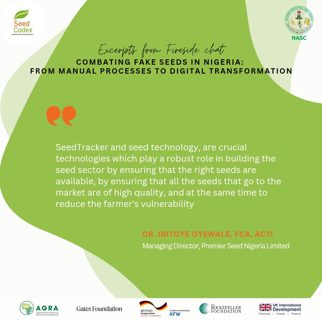 Dr. Ibitoye Oyewale
Seed quality = Higher yields. Digital tools = A secure seed market. 

"SeedTracker &amp; seed technology ensure the right seeds reach the market, reducing farmer vulnerability."  

Would you trust a digital verification system for your seeds? Reply YES!