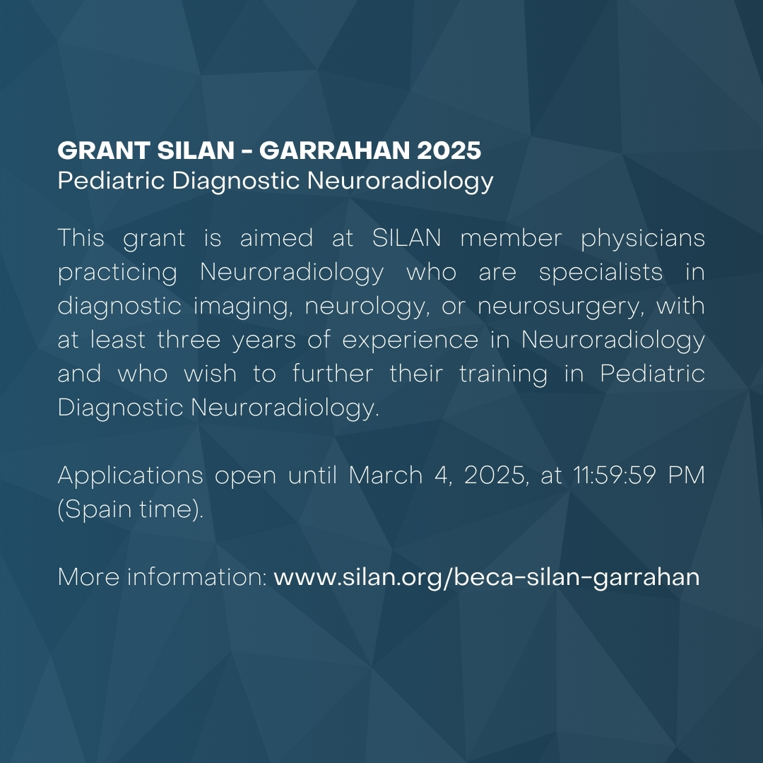 🔹BECA Silan - Garrahan 2025
#Neurorradiología Diagnóstica Pediátrica

Dirigida a médicos socios de la SILAN que tengan ejercicio en Neurorradiología.

📆 Postulaciones hasta el 4 de marzo de 2025 a las 23:59:59 horas de España.

🔗silan.org/beca-silan-gar…