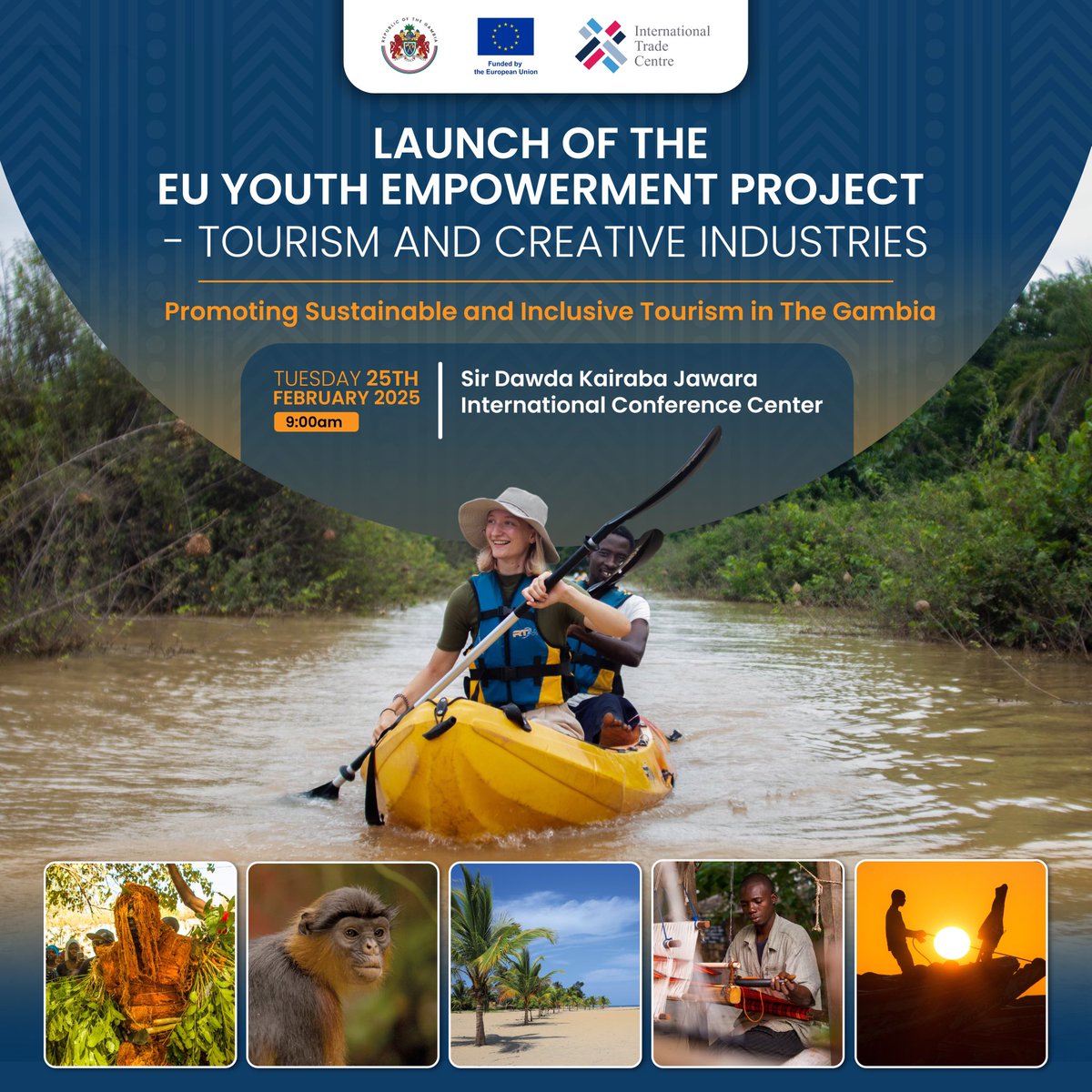 ITC Gambia (@itc_gambia) on Twitter photo In partnership with the Gov’t of 🇬🇲 & with 💵 from <a href="/EUinTheGambia/">EU in The Gambia</a>, we’re set to launch the EU Youth Empowerment Project - Tourism & Creative Industries.
This 5️⃣-year project aims to enhance the competitiveness, inclusiveness & sustainability of the tourism & creative industries. In partnership with the Gov’t of 🇬🇲 & with 💵 from <a href="/EUinTheGambia/">EU in The Gambia</a>, we’re set to launch the EU Youth Empowerment Project - Tourism & Creative Industries.
This 5️⃣-year project aims to enhance the competitiveness, inclusiveness & sustainability of the tourism & creative industries.