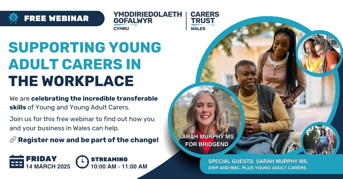 Carers Trust (@carerstrust) on Twitter photo Join our webinar supporting Young Adult Carers in the workplace on 14th March, 10-11am ⭐
Hear their stories, explore their skills & discover <a href="/CarersTrustWal/">Carers Trust Wales</a>'s Our Futures projects connecting them with local businesses 💪
Book now: bit.ly/40YmZjv Join our webinar supporting Young Adult Carers in the workplace on 14th March, 10-11am ⭐
Hear their stories, explore their skills & discover <a href="/CarersTrustWal/">Carers Trust Wales</a>'s Our Futures projects connecting them with local businesses 💪
Book now: bit.ly/40YmZjv