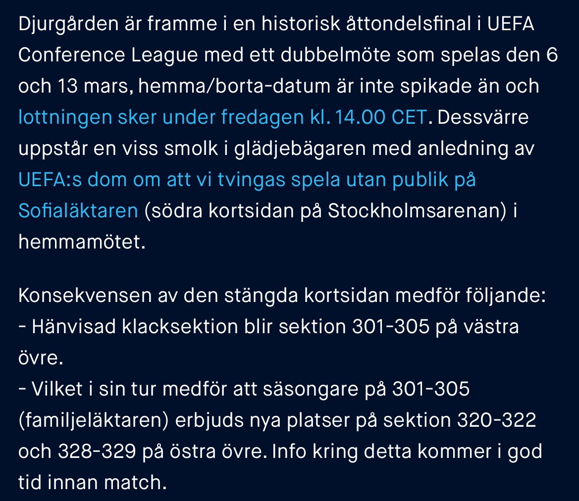 Här tar Sofialäktaren plats under hemmamatchen i åttondelsfinalen i UEFA Europa Conference League!