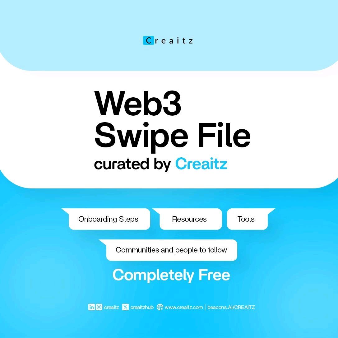 creaitzhub's tweet image. The Creaitz Web3 Swipe File is Here 🔥
 
We went all out to bring you this fully packed Web3 Swipe File, your go-to resource for everything Web3.