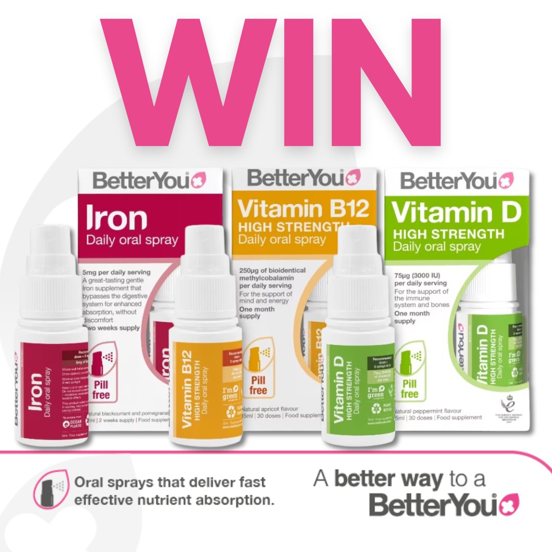 SaversHB's tweet image. We're giving you the chance to #WIN a bundle of the NEW BetterYou Vitamin Sprays!😍

To enter simply RT &amp;amp; FOLLOW @SaversHB 

UK only. Ends 25/02/2025 T&amp;amp;C’s apply - buff.ly/3uQIQxv

#competition #giveaway #vitamins #savers