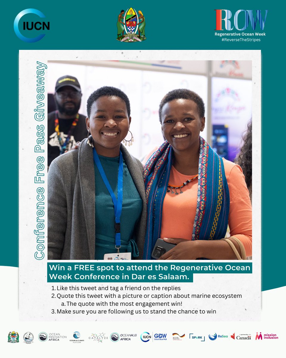 📢Grab a free pass from #IUCN to the Regenerative Ocean Week!

✅Like this tweet and tag a friend
✅Quote #this tweet as poster instructs below
✅Only those following our account qualify to win

💡The tweet with most engagement wins
🌟We will announce the winner this Sunday night