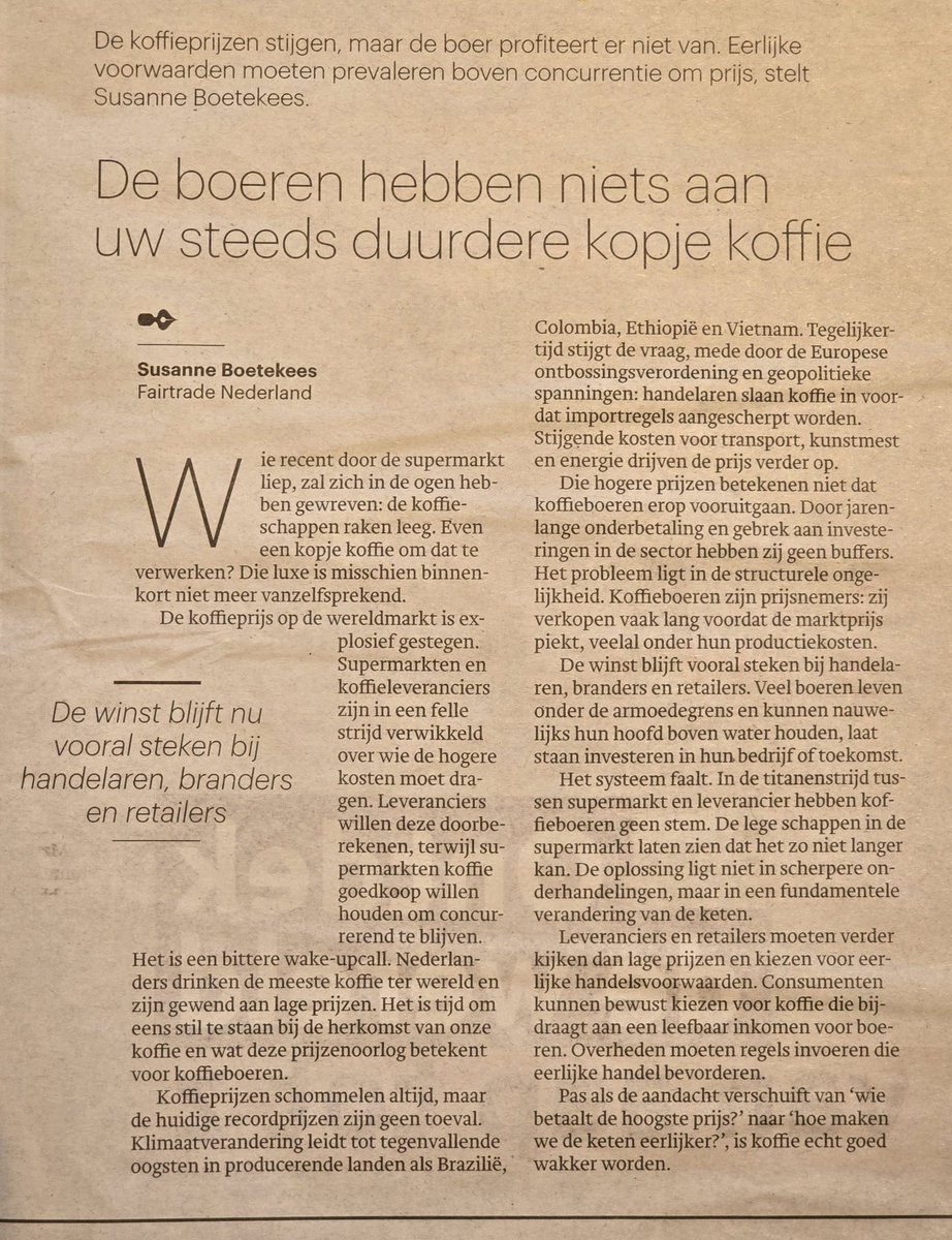 Ontwikkelingssamenwerking afbouwen? Laten we dan ook fatsoenlijk betalen voor producten in plaats van producenten elders uitknijpen om het hier goedkoop te houden. 
Geldt ook voor onze eigen boeren overigens....